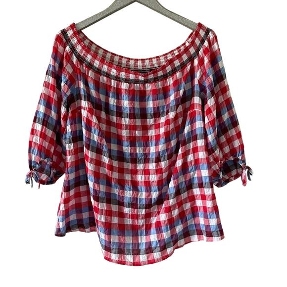Lane Bryant Red and Blue Check Blouse NEW - Picture 1 of 7